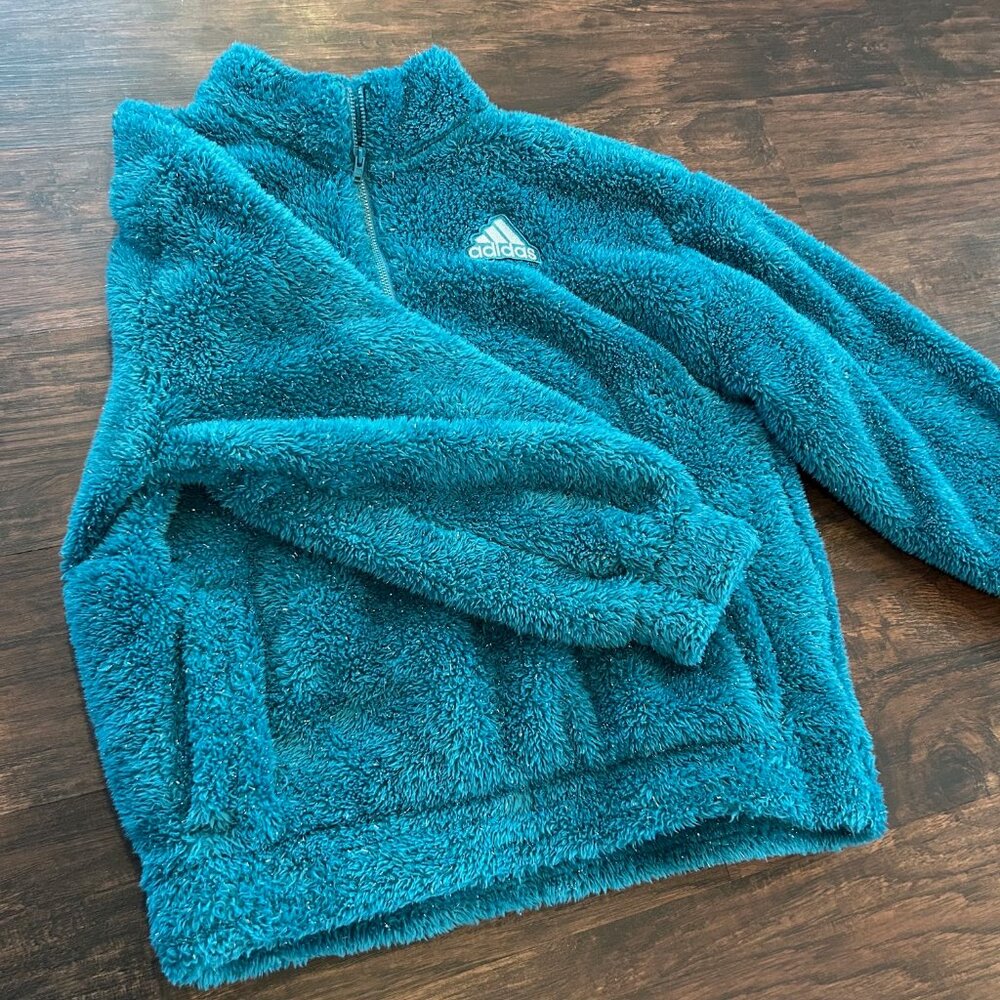 Adidas Youth Puff Half Zip Teal Silver Glitter Pullover Size XL